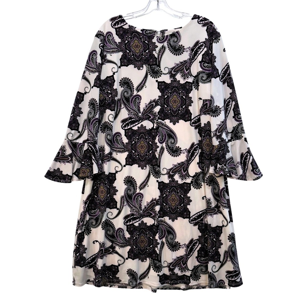 EST.‎ 1946 Purple Paisley Bell Sleeve Shift Dress Medallion Print Lined 14 / 16